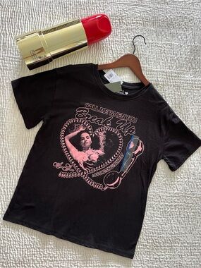 Selena Gomez call me when you break up pink heart graphic tee t-shirt